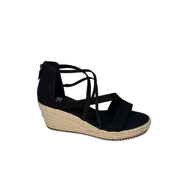 EILEEN FISHER Wanda Black Nubuck Espadrille Wedge Sandals size 9 New - Picture 2 of 6